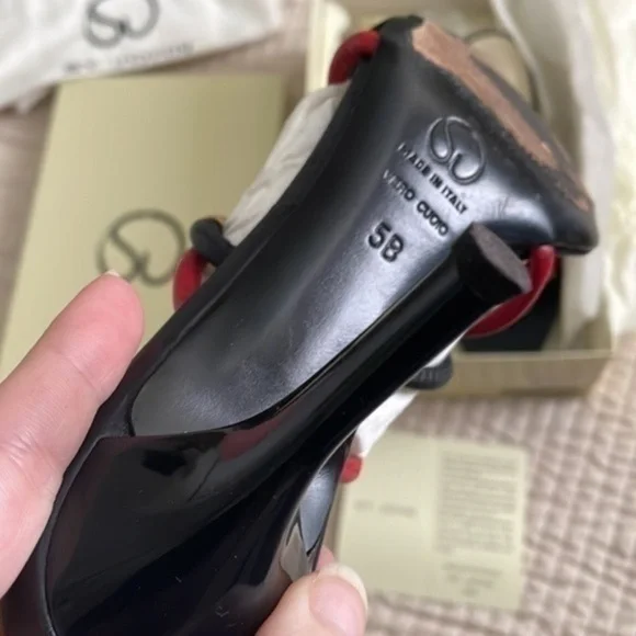 St. John leather mules strappy calypso navy red gold monogram - Picture 8 of 16